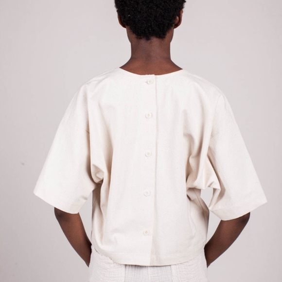 Caron Callahan Boxy Cotton Canvas Top Button Back - Picture 3 of 8